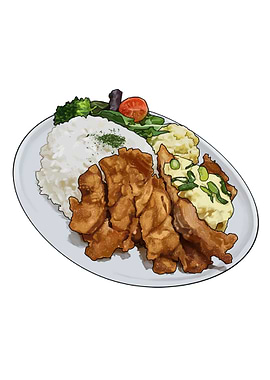 Japanese Fried Chicken Plate Illustration