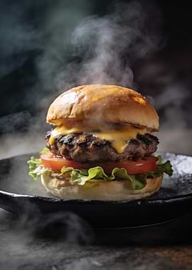 Steaming Cheeseburger on a Plate