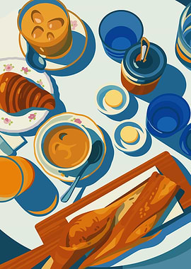 Breakfast Still Life: Croissant and Coffee