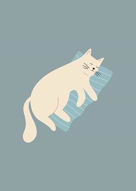 Sleeping Cat on Pillow Illustration