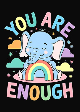 Cute Elephant with Rainbow and Text