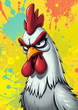 Angry Cartoon Chicken with Colorful Background