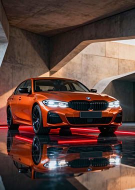 Orange BMW in Modern Setting