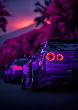 Purple Nissan Skyline R34 Duo