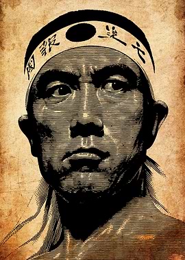 Vintage Asian Man Portrait with Headband