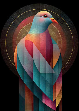 Abstract Colorful Pigeon with Halo