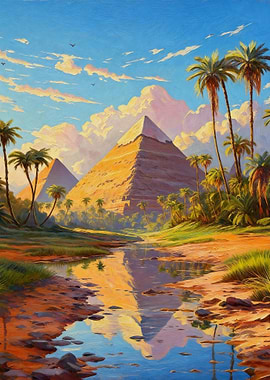 Egyptian Pyramids Landscape Painting