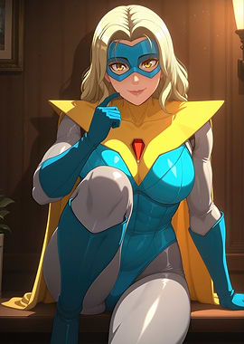 Blonde Superheroine in Blue and Yellow