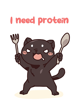 Cartoon Cat Demanding Protein