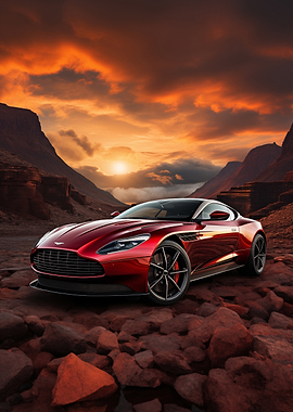 Red Aston Martin in Desert