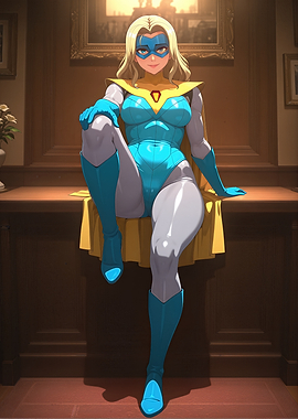 Blonde Superheroine Posing in Costume