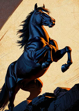 Rearing Black Horse Illustration