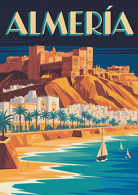 Almería travel poster art illustration