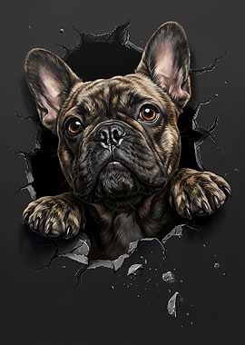 French Bulldog Breaking Through Wall Art