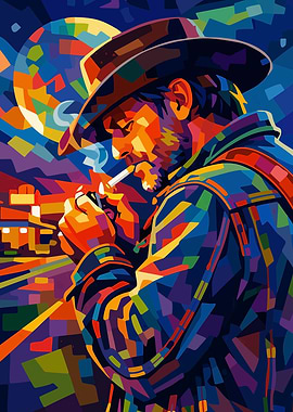Colorful Cowboy Lighting Cigarette Art