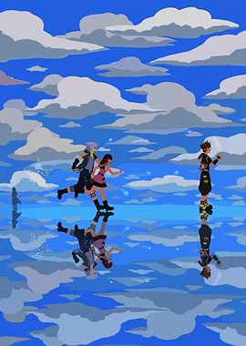 Kingdom Hearts characters running on water