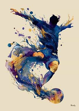 Abstract Fluid Ink Soccer Player – Expressive Motion Art