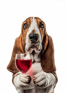 Basset Hound with Wine Glass