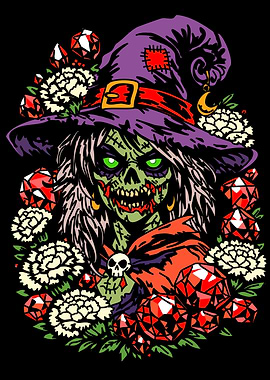 January Zombie Witch with Gems and Flowers