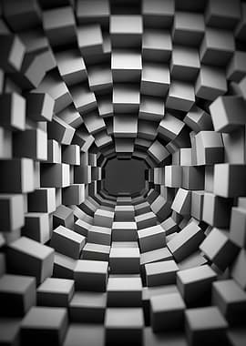 Abstract Tunnel of Gray Cubes