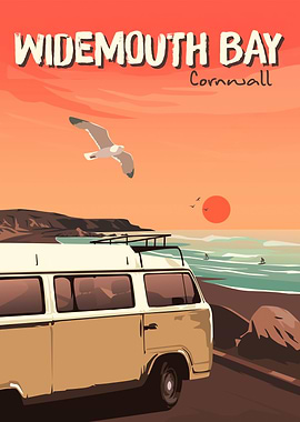 Widemouth Bay Cornwall Travel Poster
