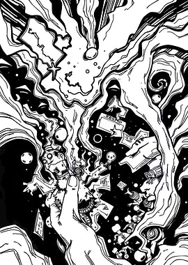 Monochrome Surreal Hand Holding Doll