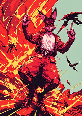 Anthropomorphic Rabbit in Red Suit