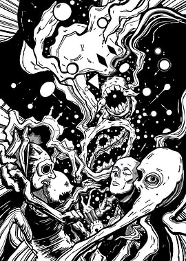 Monochrome Horror Scene with Figures