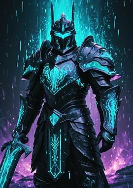 Voidlight Knight — Glowing Rune Armor in Cyan and Purple
