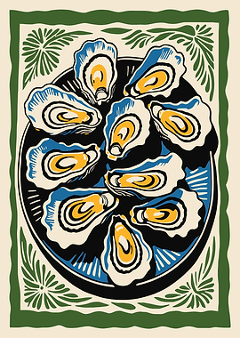 Oysters on Plate Illustration