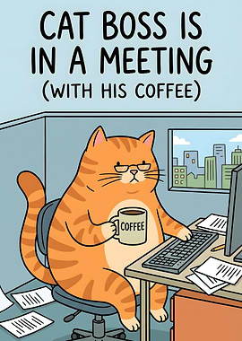 Cat Boss in a Meeting Cartoon