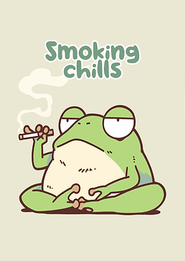 Smoking Chills Frog Cartoon Illustration