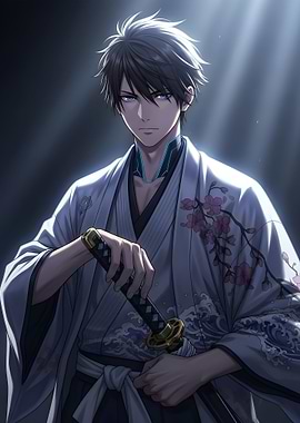 Anime Samurai with Katana and Kimono
