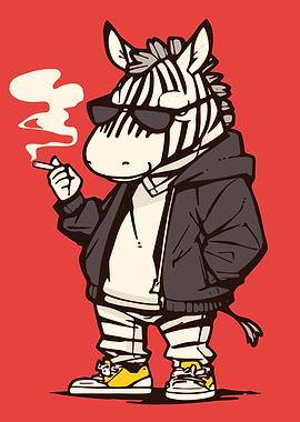 Cool Zebra Smoking Cartoon Character