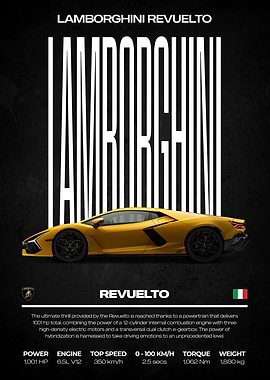 Lamborghini Revuelto Yellow Car Poster