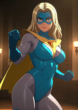 Blonde Superheroine with Blue Costume