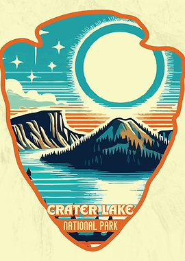 Vintage Crater Lake National Park, Retro National park, United States of America Crater Lake
