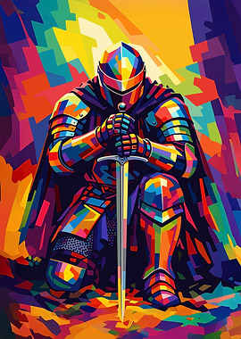 Colorful Knight with Sword Digital Art