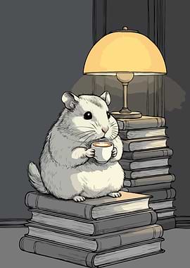 Chinchilla with Coffee on Books