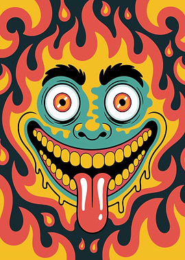 Psychedelic Flaming Face Illustration