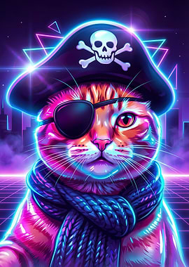 Cyberpunk Pirate Cat Portrait