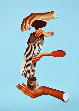 Surreal Hands Collage on Blue