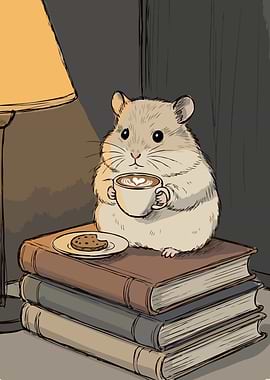 Hamster with Coffee and Cookie Art