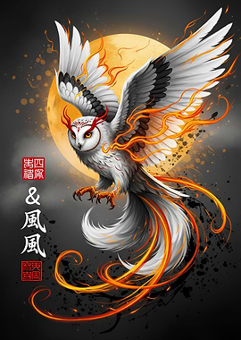 Fiery Owl with Moon Background