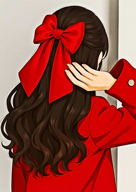 Anime girl with red bow