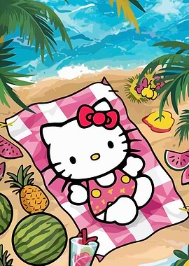 Hello Kitty Beach Day Illustration