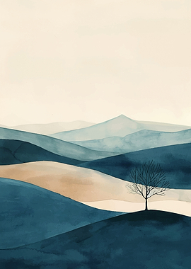 Watercolor Landscape with Tree