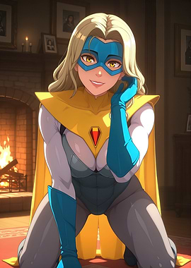 Blonde Superheroine by Fireplace Digital Art