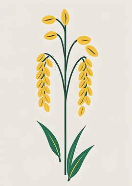 Minimalist Rice Plant Illustration