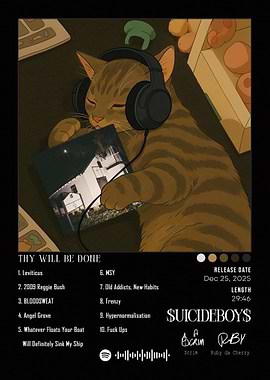 Cat listening to Suicideboys album